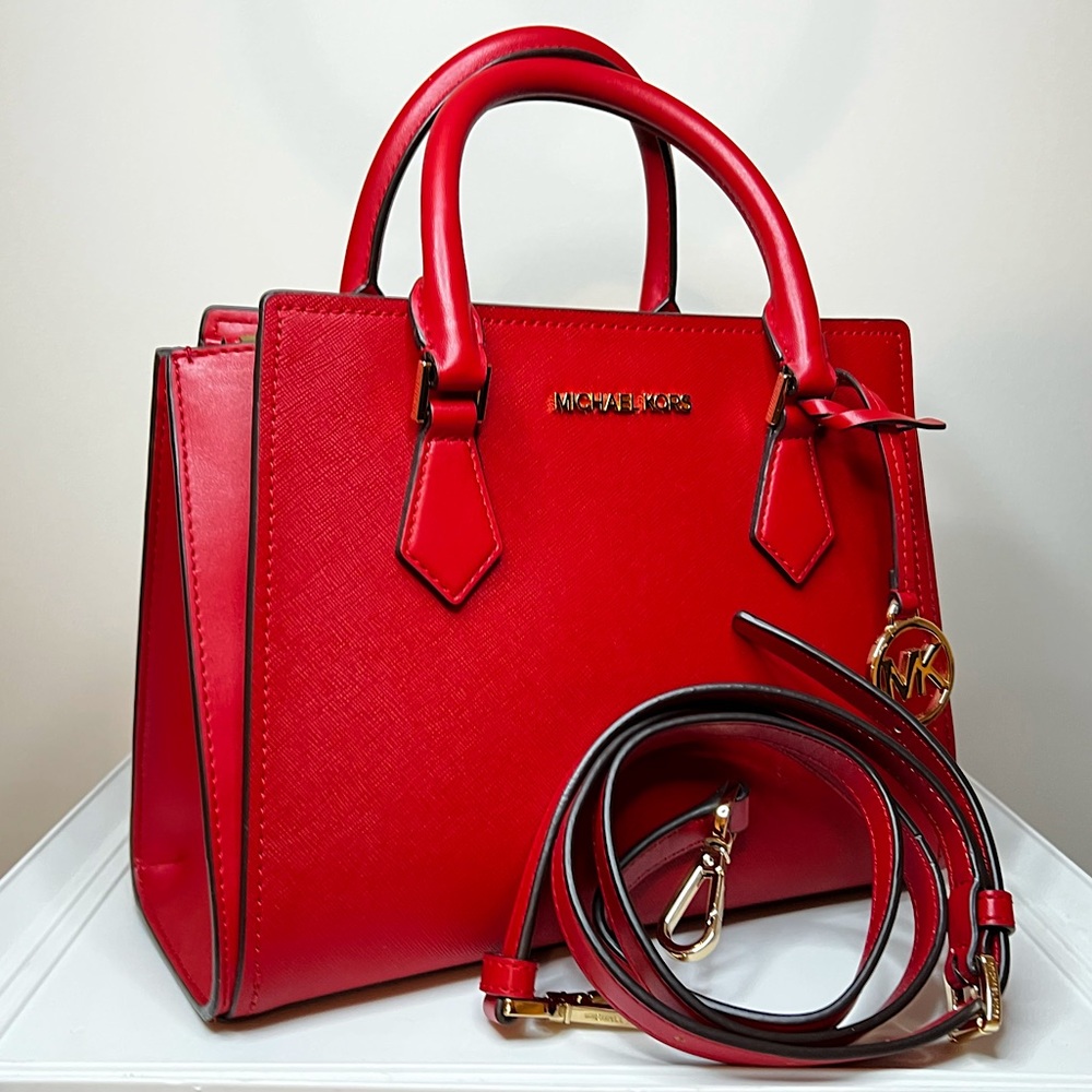 Michael Kors Hope Saffiano Leather Medium Satchel Messenger Crossbody Bag